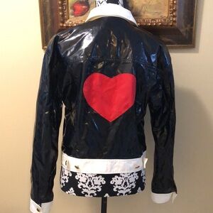 🇮🇹 Moschino Jeans Back ❤️ Block Black & White gold tone buttons vinyl jacket